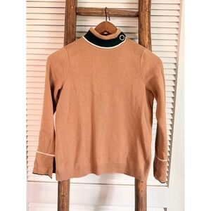 Koradior Mock Neck Sweater Camel Color Button Detail Bell Sleeve